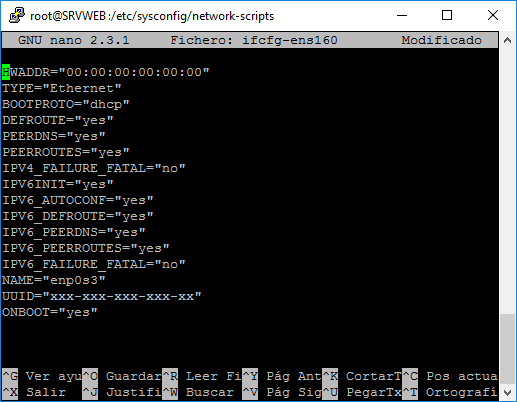 Configurar la red para obtención de IP, DNS y Puerta de Enlace mediante DHCP en Linux CentOS 7