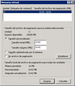 Revisar el tamaño del archivo de paginación pagefile.sys y el espacio en disco en la unidad del sistema