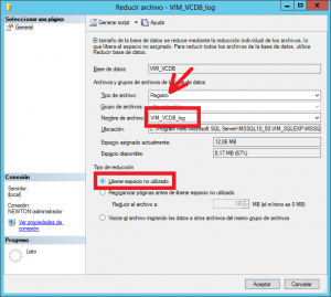 Error 9002 The transaction log for database 'VIM_VCDB' is full en SQL Server