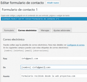 Formulario de contacto de WordPress con plugin Contact Form 7