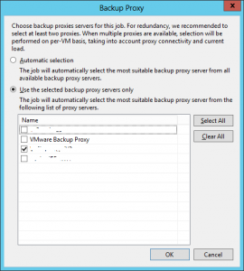 Establecer servidor proxy que usará cada trabajo de copia de seguridad de Veeam Backup