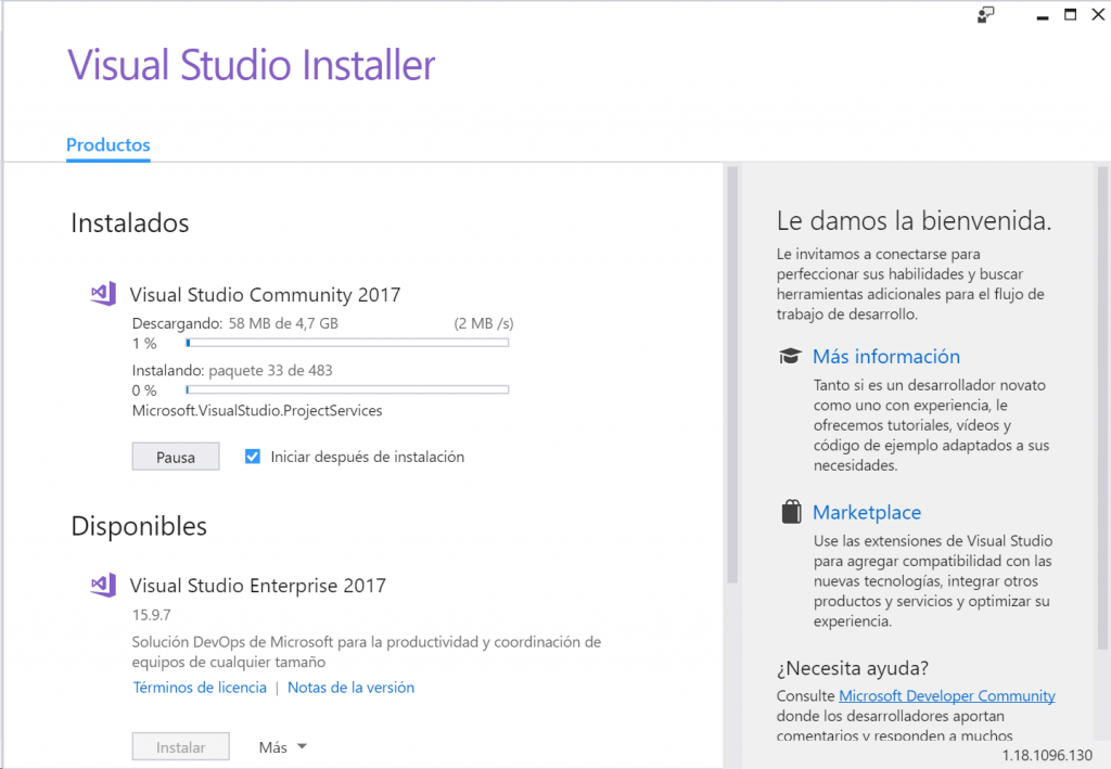 Descargar e instalar  Visual Studio Community 2017 