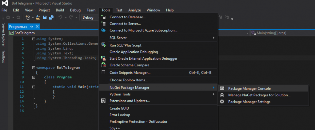 Instalar paquete NuGet desde Visual Studio .Net con Package Manager Console