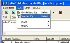 AjpdSoft Administración de Bases de Datos - Guardar consultas SQL en fichero de texto