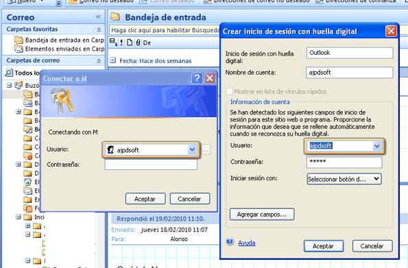 Configurar DigitalPersona para acceso mediante lector de huellas a Microsoft Outlook