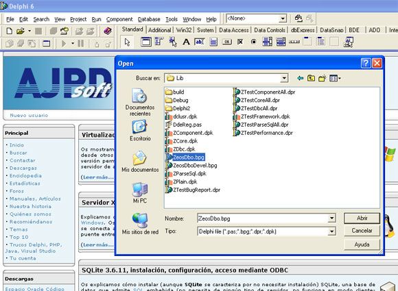 Acceso SQLite 3 mediante Delphi 6 y ZeosDBO en Windows XP - Instalación ZeosDBO