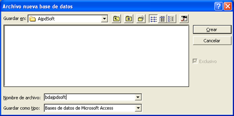 Creación de la base de datos Microsoft Access (mdb) 