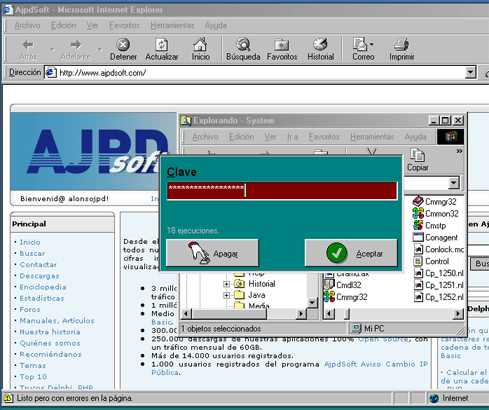 AjpdSoft Clave acceso Windows 9x en funcionamiento
