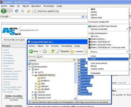Añadir drivers - controladores al CD de Windows XP Professional - Copiar el contenido del CD en el disco duro