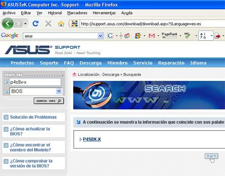 Actualización BIOS placa base Asus - Sitio web para descarga de BIOS