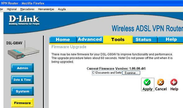 Aplicando el nuevo firmware - Router D-Link GSL-804V