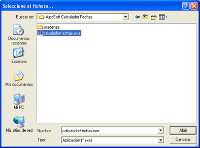 AjpdSoft Información de fichero en funcionamiento - Selección de fichero