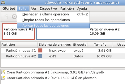 Crear partición de swap o intercambio con GParted en GNU Linux Debian y Ubuntu