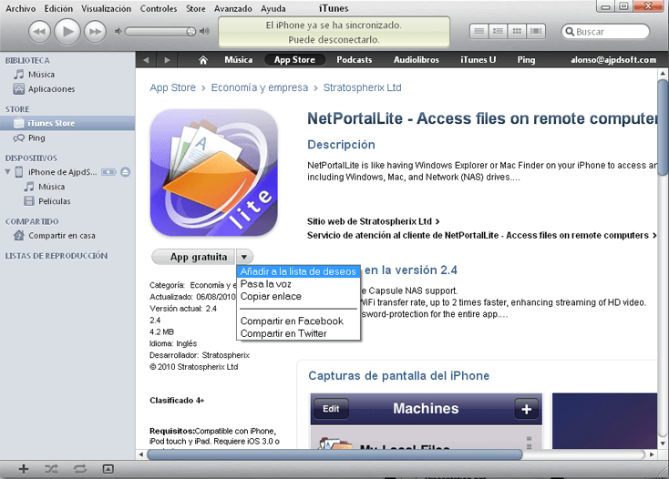 Descargar e instalar NetPortalLite en el iPhone para abrir archivos de red