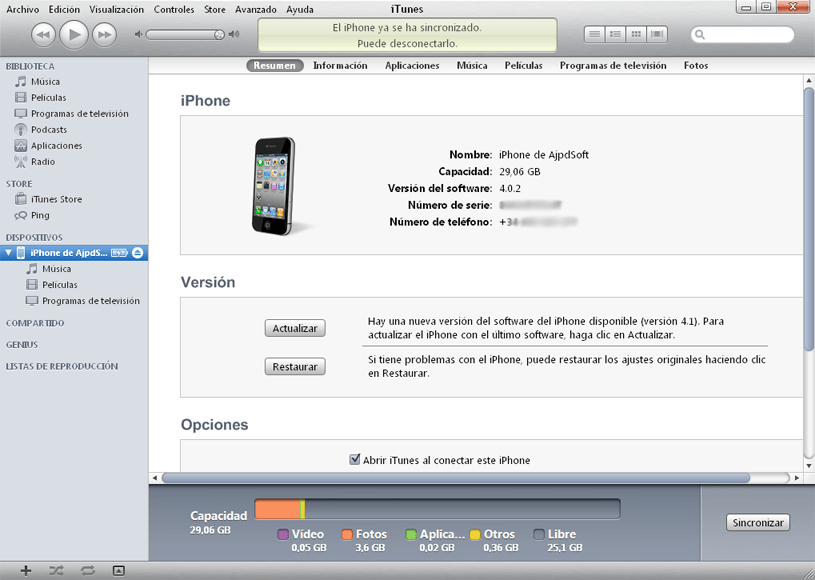 Actualizar el software del iPhone iOS con iTunes