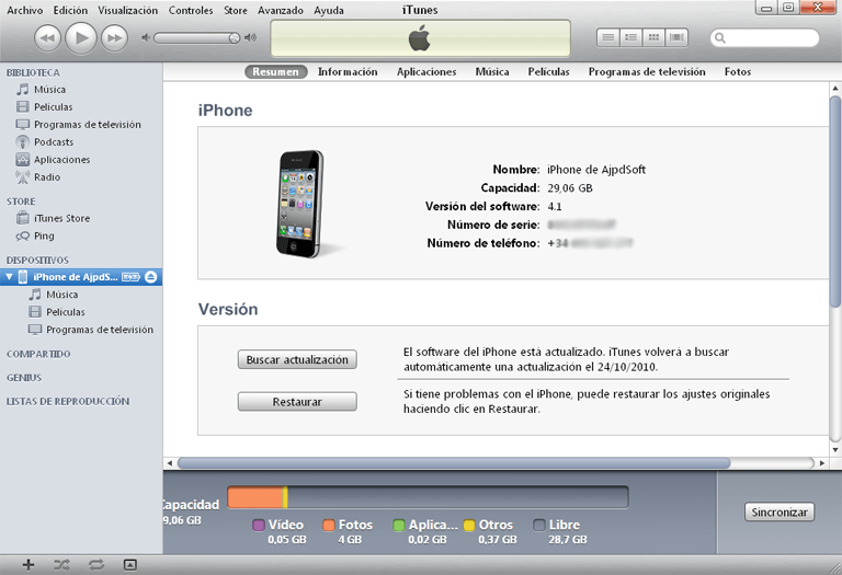 Actualizar el software del iPhone iOS con iTunes