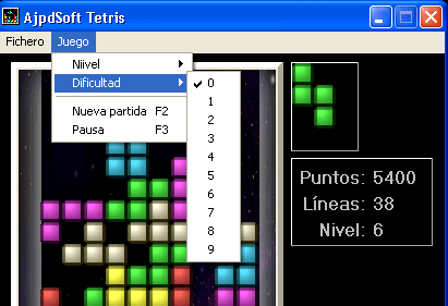 AjpdSoft Tetris en funcionamiento