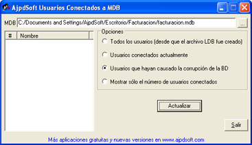 AjpdSoft Usuarios Conectados a MDB en funcionamiento