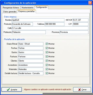 AjpdSoft Ventas e Ingresos con materiales - Configuración