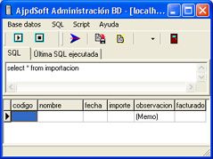 AjpdSoft Administración Bases de Datos - Ejecución consulta SQL de MySQL para crear tabla