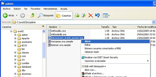 conectar Oracle Database con Microsoft Access - Editar fichero servicio HS