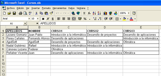 Consultas e informes desde Microsoft Access a Excel - Escenario de trabajo, fichero Excel