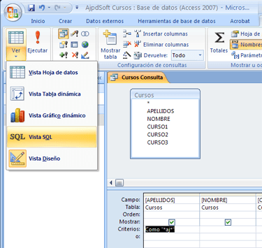 AjpdSoft Consultas e informes desde Microsoft Access a Excel - Generación de consultas e informes en Access 2007