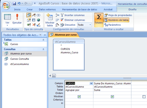 AjpdSoft Consultas e informes desde Microsoft Access a Excel - Generación de consultas e informes en Access 2007