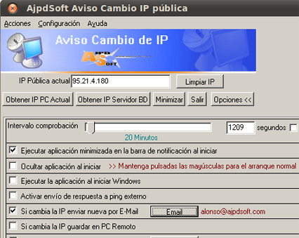 Configurar AjpdSoft Aviso Cambio IP Pública para que envíe la nueva IP por email en Linux