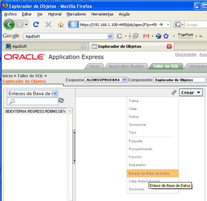 Conectar APEX con una base de datos Oracle externa - Crear enlace a base de datos externa DBLINK en APEX