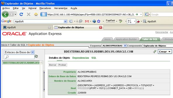 Conectar APEX con una base de datos Oracle externa - Crear enlace a base de datos externa DBLINK en APEX