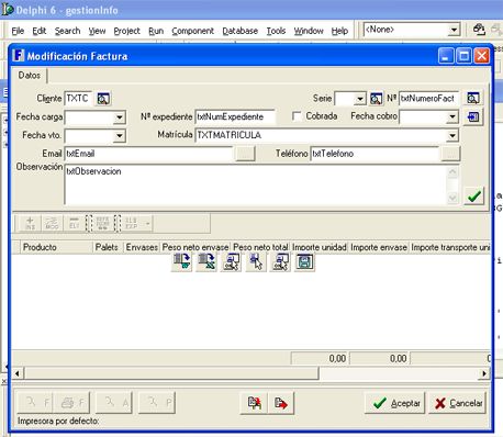 Componentes, controles, código fuente en Delphi 6 para serie de facturas y albaranes