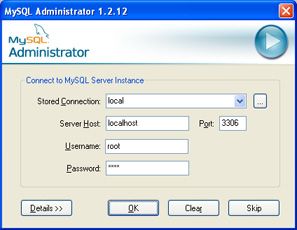 Inicio sesión MySQL Administrator - Exportar una tabla Microsoft Access a MySQL