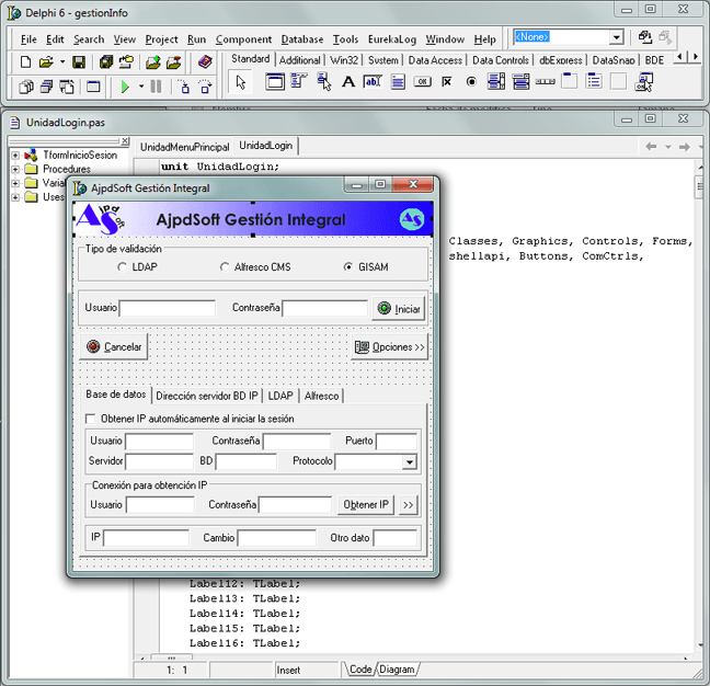 Diseño del formulario Delphi, componentes necesarios para validación de usuario