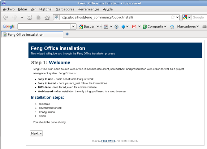 Instalar Feng Office en un equipo con GNU Linux Debian, Apache, PHP y MySQL