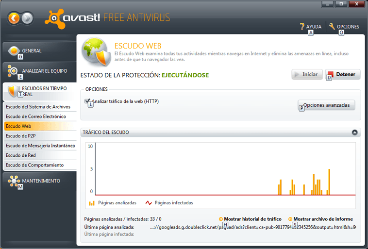 La interfaz de usuario de avast! Free Antiviros 5.0