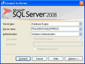 Instalar y administrar Microsoft SQL Server 2008 Express SP1 Runtime with Advanced Services -  Administrar SQL Server 2008 Express con la herramienta SQL Server Management Studio