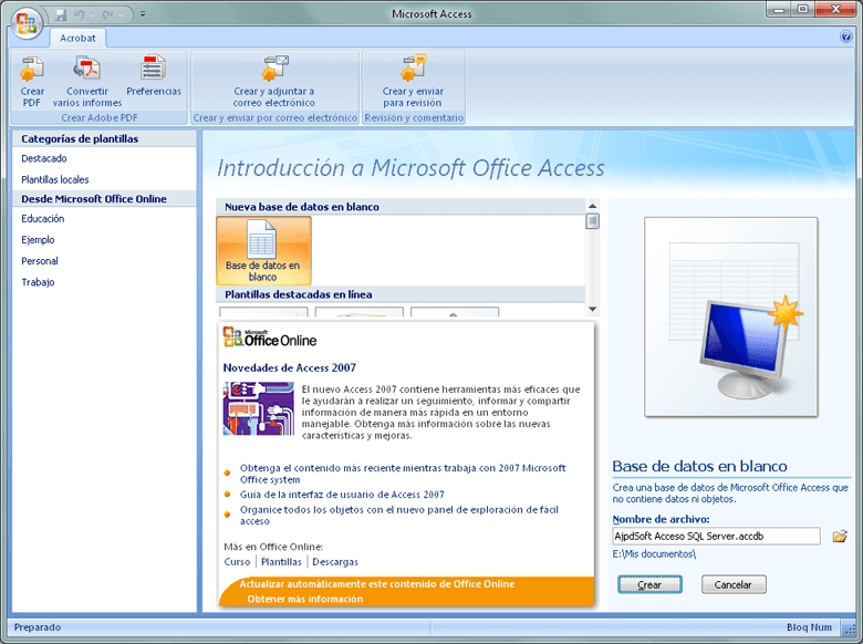 Acceso a base de datos Microsoft SQL Server 2008 R2 Express mediante Microsoft Access y ODBC