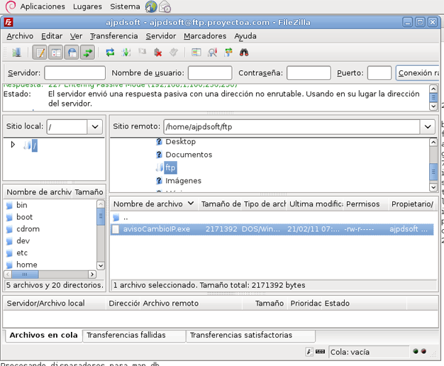 Acceso a un servidor FTP para subir y descargar ficheros con FileZilla en Linux