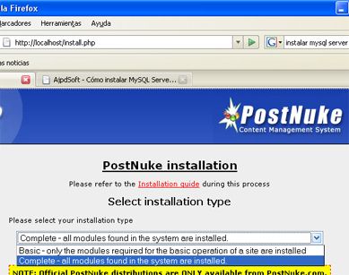 Instalar PostNuke, configurar PostNuke gestor CMS