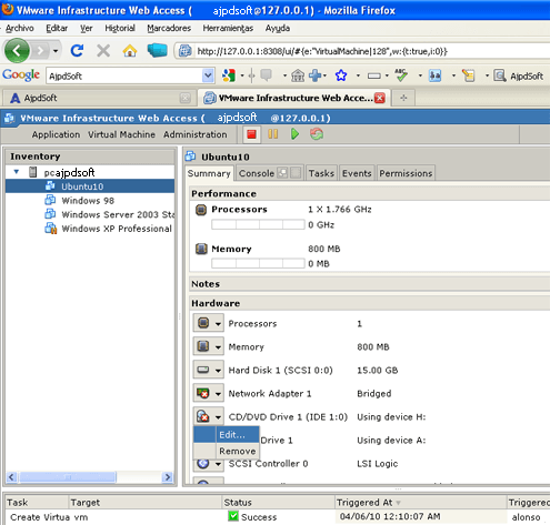 Usar el fichero .iso (ISO) directamente desde VMware sin necesidad de utilizar un CD