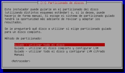 Particionado de la unidad de disco - Instalación de GNU Linux Ubuntu Server 8.04.1