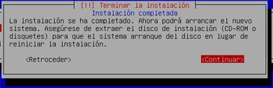 Mensaje de aviso de finalización de la instalación - Instalación de GNU Linux Ubuntu Server 8.04.1