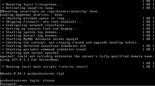 Primer inicio de sesión - Instalación de GNU Linux Ubuntu Server 8.04.1