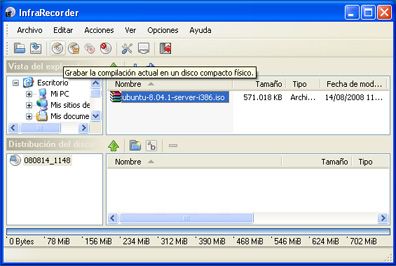 Creación de CD de instalación con Infra Recorder mediante el fichero ISO de Linux Ubuntu Server