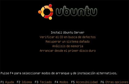 Opciones de inicio de instalación - Instalación de Linux Ubuntu Server 8.04.1