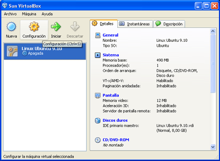 Alta nueva máquina virtual en Sun VirtualBox para GNU Linux Ubuntu
