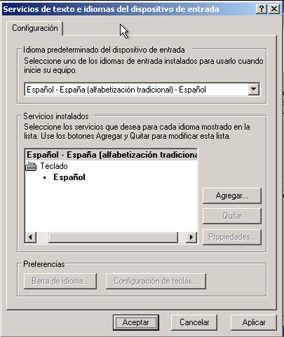 Servicios de texto e idiomas del dispositivo de entrada - Instalación de Windows XP SP3