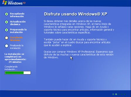 Finalización de la instalación - Instalación de Windows XP SP3
