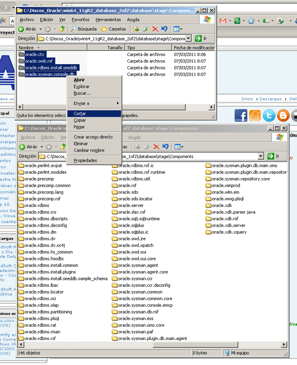 Descarga y descompresión de Oracle Database 11g Release 2 Enterprise Edition 64bits para Microsoft Windows
